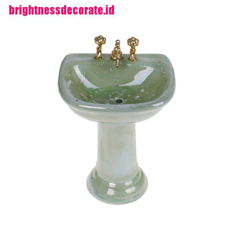 Brightid Mainan Miniatur Bathtub / Toilet / Wastafel Bahan Porselen Warna Hijau Untuk Aksesoris Rumah Boneka 1: 12