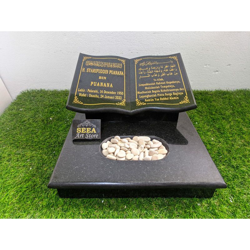 BATU NISAN BENTUK BUKU ( TABUR BUNGA) MAKAM + PACKING KAYU