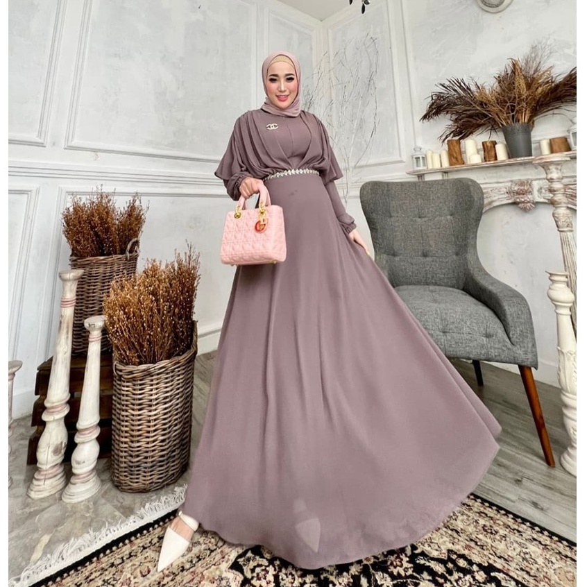 COD | Lamina Maxy Dress Muslim Polos Ceruty Armany Premium Fashion Gaun Mutiara Pesta Kondangan