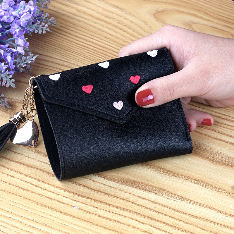 (8 WARNA) Dompet Lipat Cewek Fashion Korea Embroidery LOVE BORDIR Lomenia LOD039