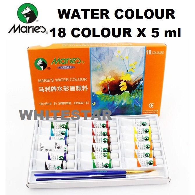 

cat air / water color maries set 18 warna + free kuas