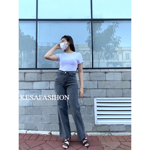 CULLOTE SNOW GREY HIGHWAIST WANITA PREMIUM VIRAL 2022 KULOT JEANS WANITA Celana highwaist Kulot wanita Kekinian