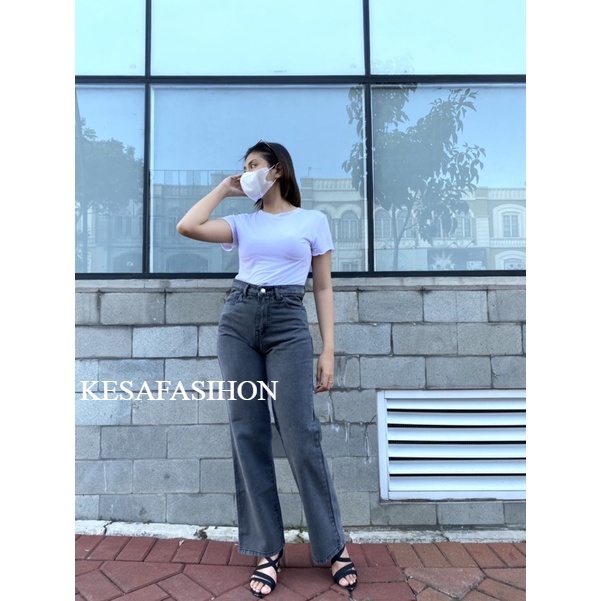 CULLOTE SNOW GREY HIGHWAIST WANITA PREMIUM VIRAL 2022 KULOT JEANS WANITA Celana highwaist Kulot wanita Kekinian