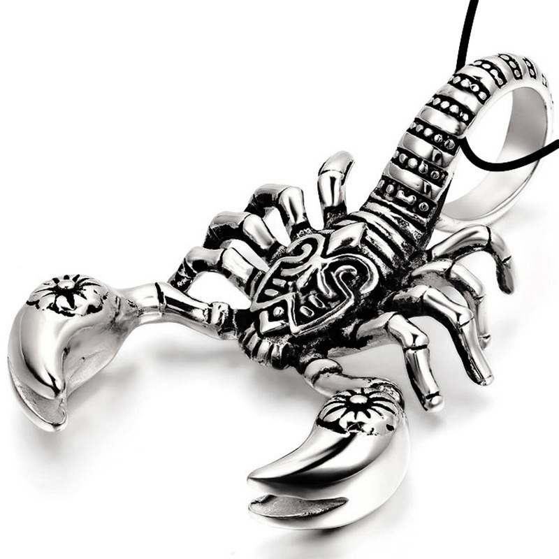 Kalung Tali Kulit Liontin Kalajengking Bahan Stainless Steel Gaya Vintage Punk Untuk Pria