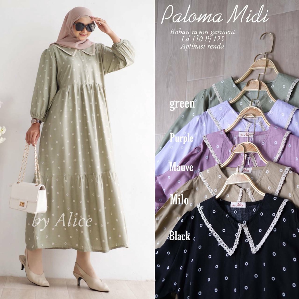 PALOMA MIDI DRESS / 18.7 / BAHAN RAYON / LD 110 CM / PB 125 CM / ALL SIZE / ALICE