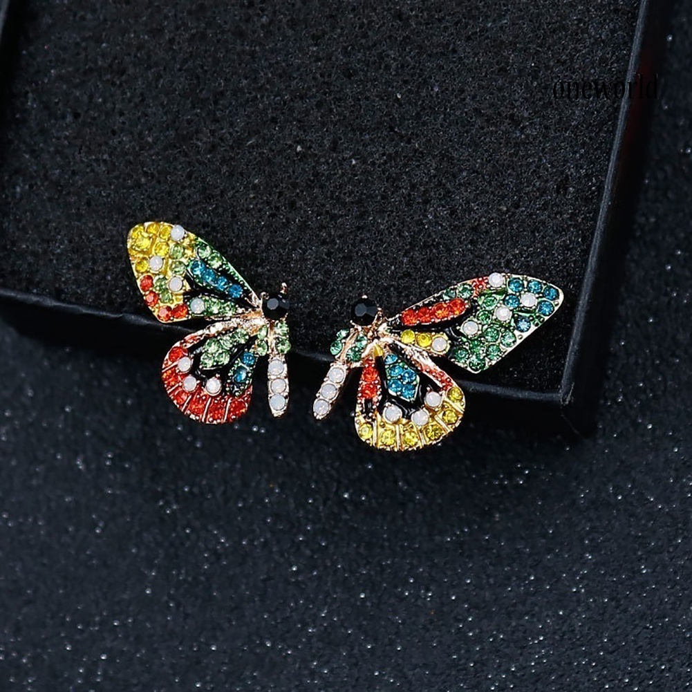 OW@ Fashion Women Multicolor Rhinestone Butterfly Ear Stud Earrings Party Jewelry