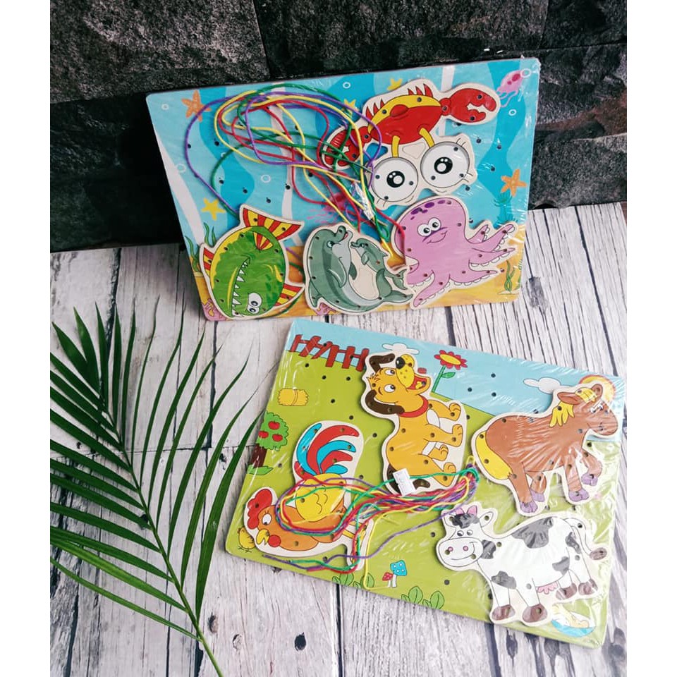 Mainan Puzzel Kayu Tali Gambar Hewan Mainan Edukasi Anak_nlc1