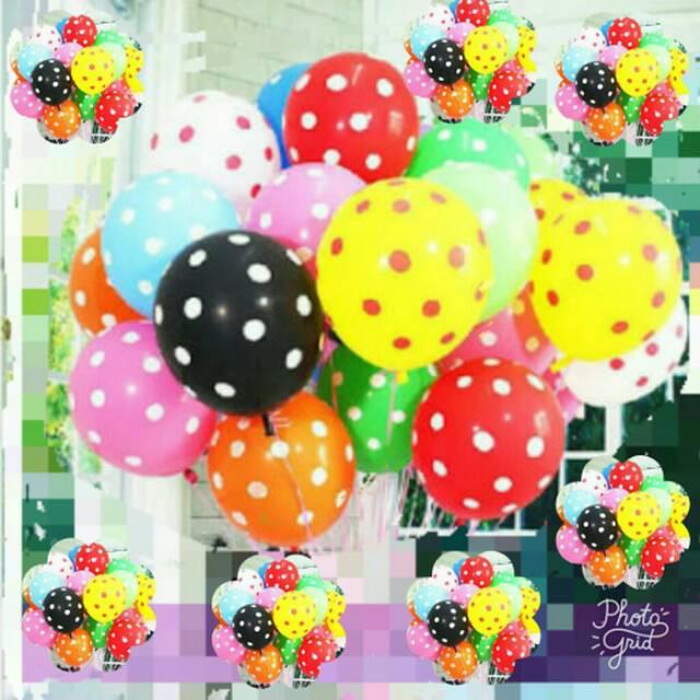 Balon polkadot 12inch (sekitar 25cm) ISI 10PCS