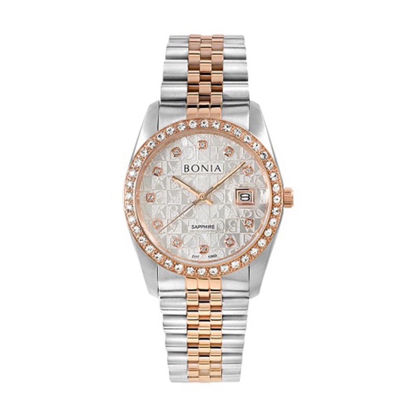 JAM TANGAN Bonia BNB10550-1616S Silver Rosegold White Sapphire Ring Diamond Man