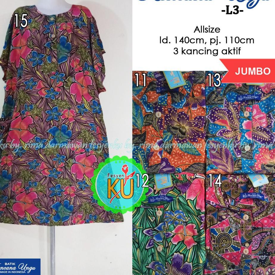 ✅ 7ĉµ L3 DASTER BATIK KENCANA UNGU ASLI LABEL BIRU 3 KANCING DEPAN LENGAN KALONG JUMBO 