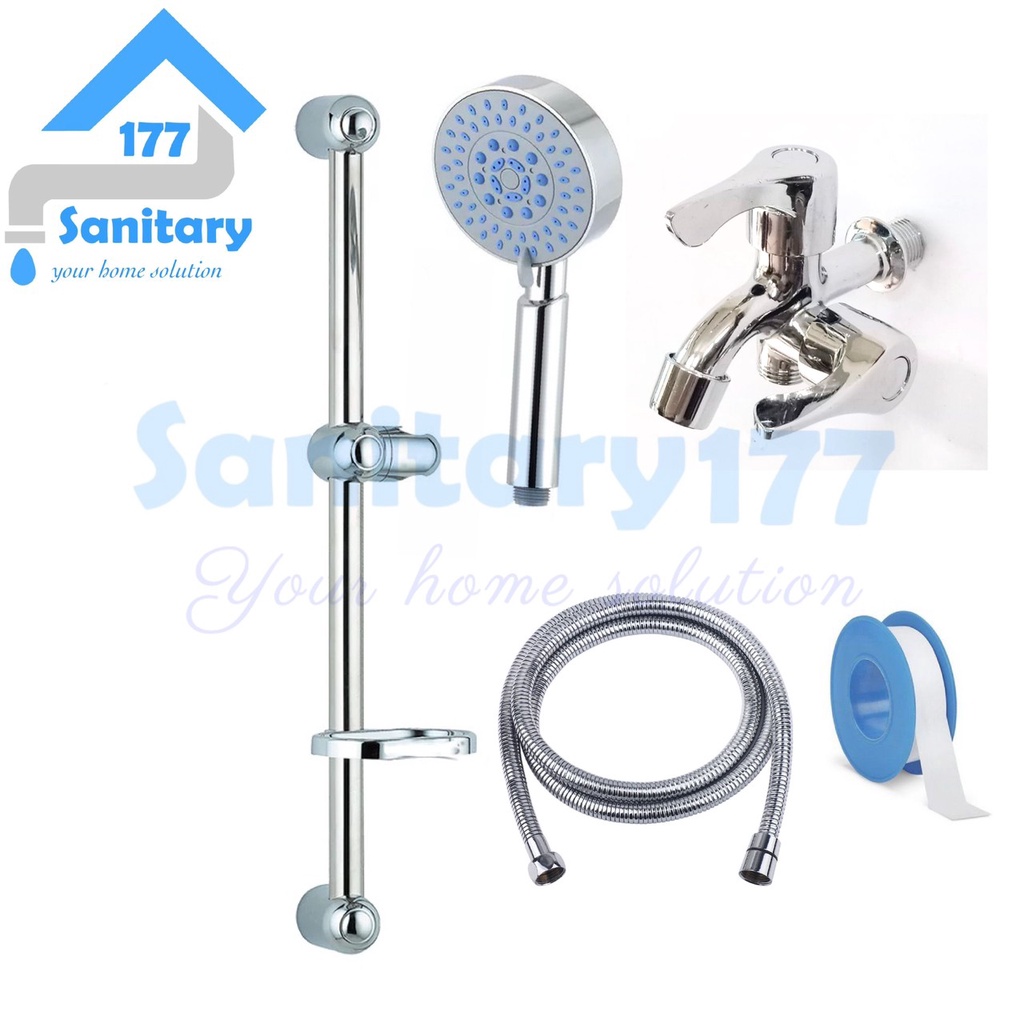 Bundling Shower Tiang 5in1 Minimalis  T913 dan kran cabang DB- Handshower complete komplit Set Rak Hand Shower Mandi 5 in 1 murah