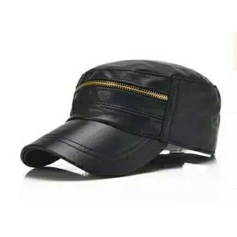 Topi Kulit FX Premium Zipper Asli Pria