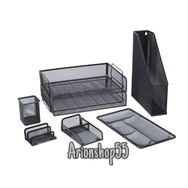 

cusss order] Set Organizer Meja/Tempat Dokumen/Tempat Alat Tulis 7 Pcs - Hitam