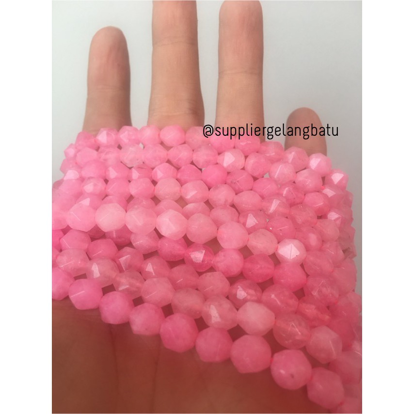 batu faceted hexagon Stone 8mm pink agate akik bahan gelang kalung aksesoris bahan supplier wanita