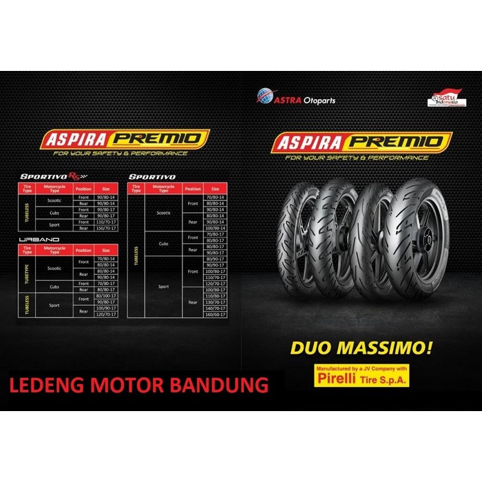 Premio 70/90-14 Sportivo Ban Tubeless Aspira Duo Massimo Motor Matic Roda Depan