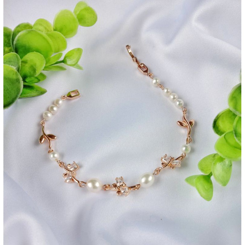 Gelang Mutiara Air Tawar Asli Lombok Rhodium Plating 150