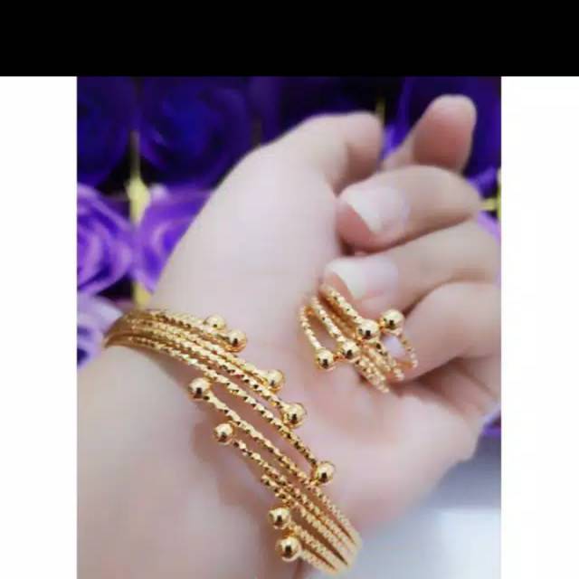 Gelang keroncong lilit set cincin lilit lapis emas gold titanium 18k