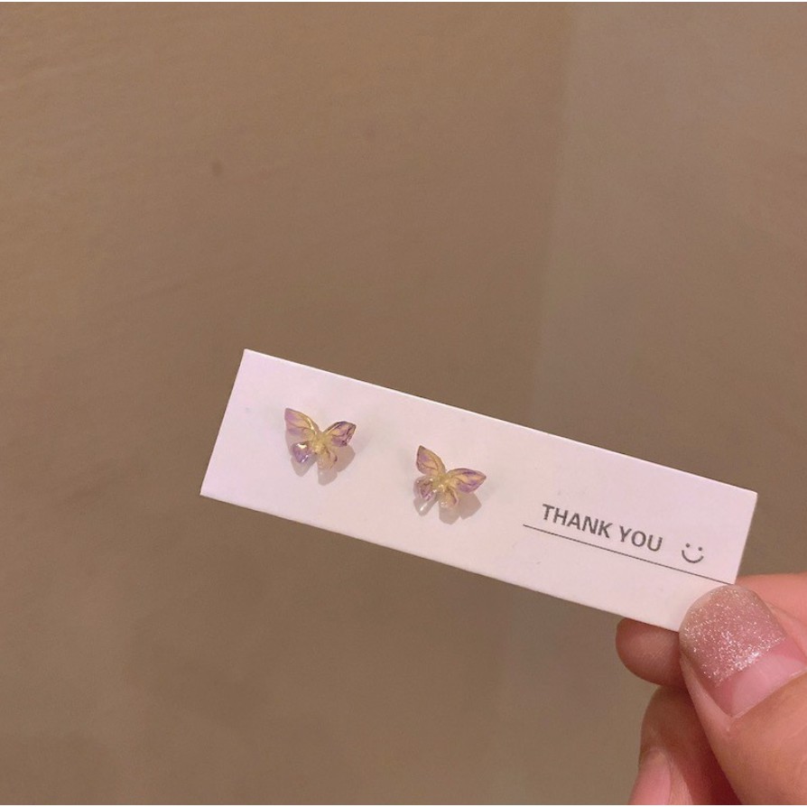 Anting Wanita Korea Colorful Kupu-kupu Kecil/ Korean Colorful Mini Butterfly Earrings-Yellow Purple