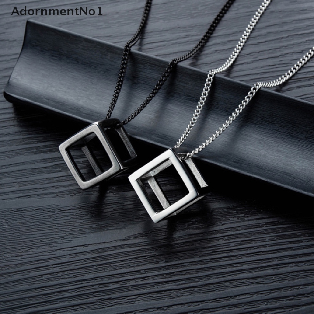 (AdornmentNo1) Kalung Rantai Titanium Steel Liontin Kubus Hollow Untuk Pria