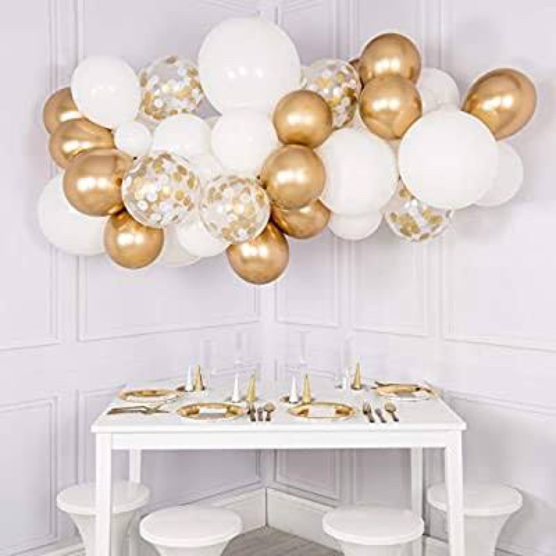 New Paket Set Balon Confetti Putih Gold