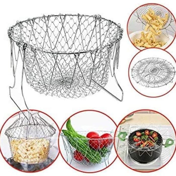 Chef Basket Stainer Silver Magic Kitchen Keranjang Saringan Serbaguna Peniris Makanan Stainless