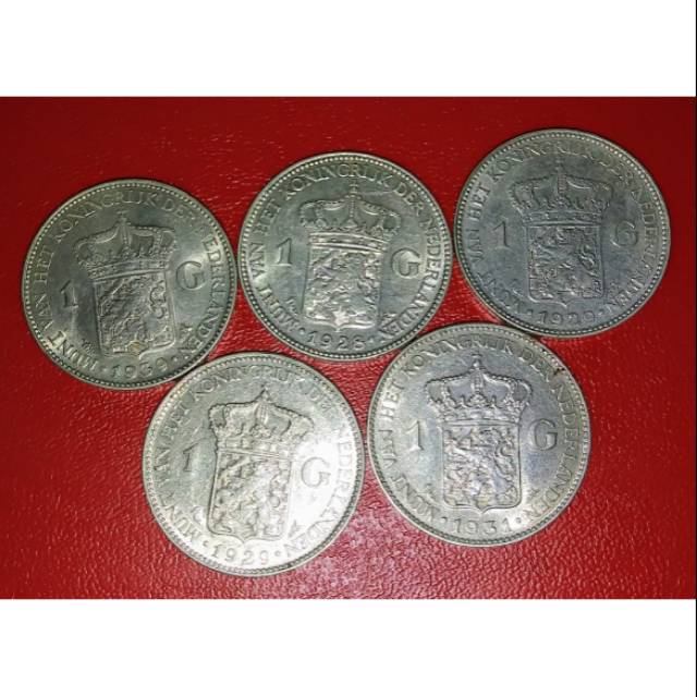 Koin perak 1 Gulden Wihelmina Tahun Campur