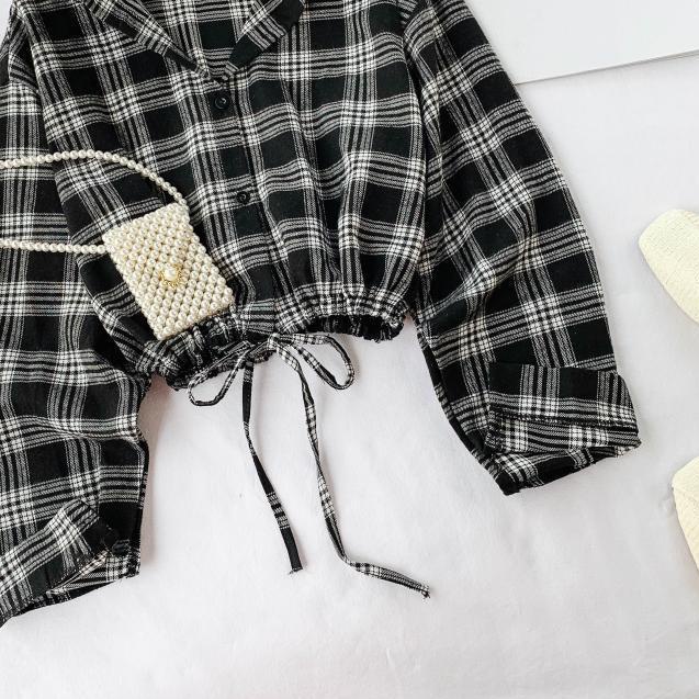➹ KEMEJA KOTAK/KEMEJA CROP/ KEMEJA CROP PITA/KERLITA PLAID SHIRT BAHAN KATUN ✥