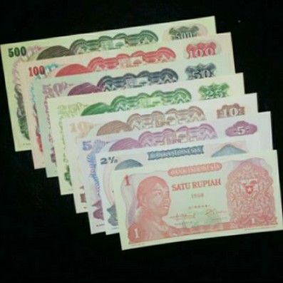 Paket 1 Set Uang Kuno 1-500 Rupiah Soedirman Tahun 1968