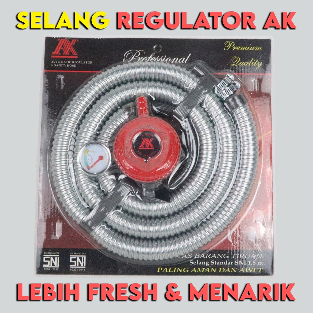 AK - Selang gas komplit AK ( Selang spiral regulator plus meter ) SNI MURAH BANGET / GARANSI RESMI