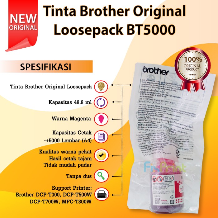 Tinta Refill Brother Original Loosepack BT5000 BTD60BK bt5000 btd60bk