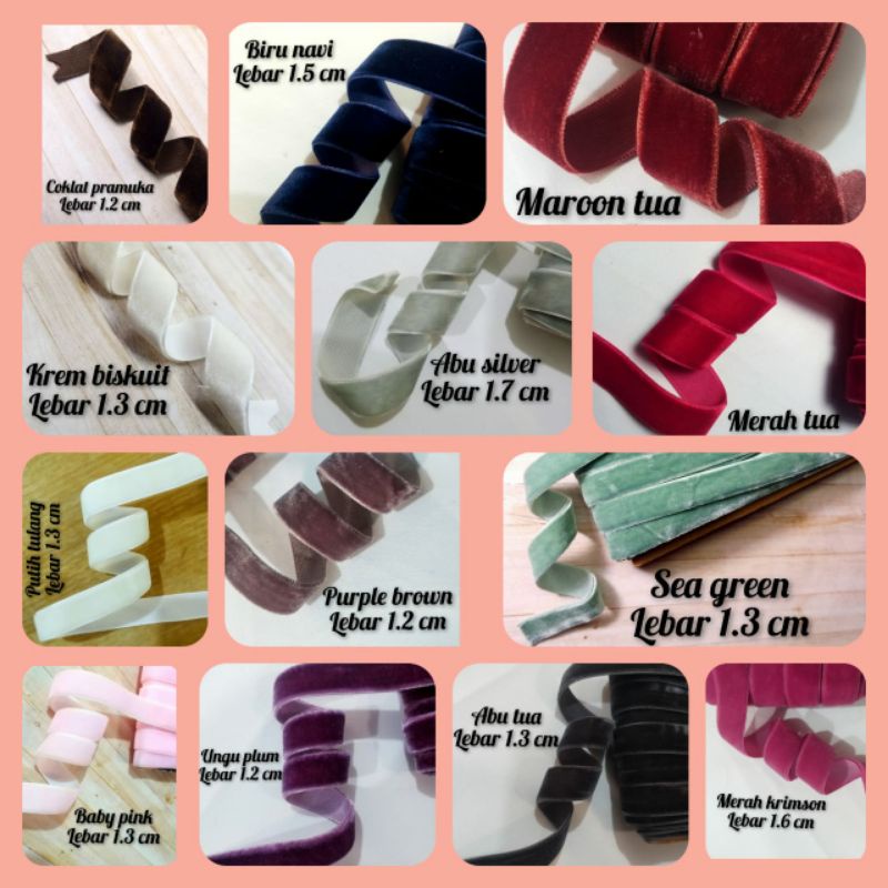 

per rol 15 meter,pita bludru/velvet lebar 1.2 cm-1.7 cm