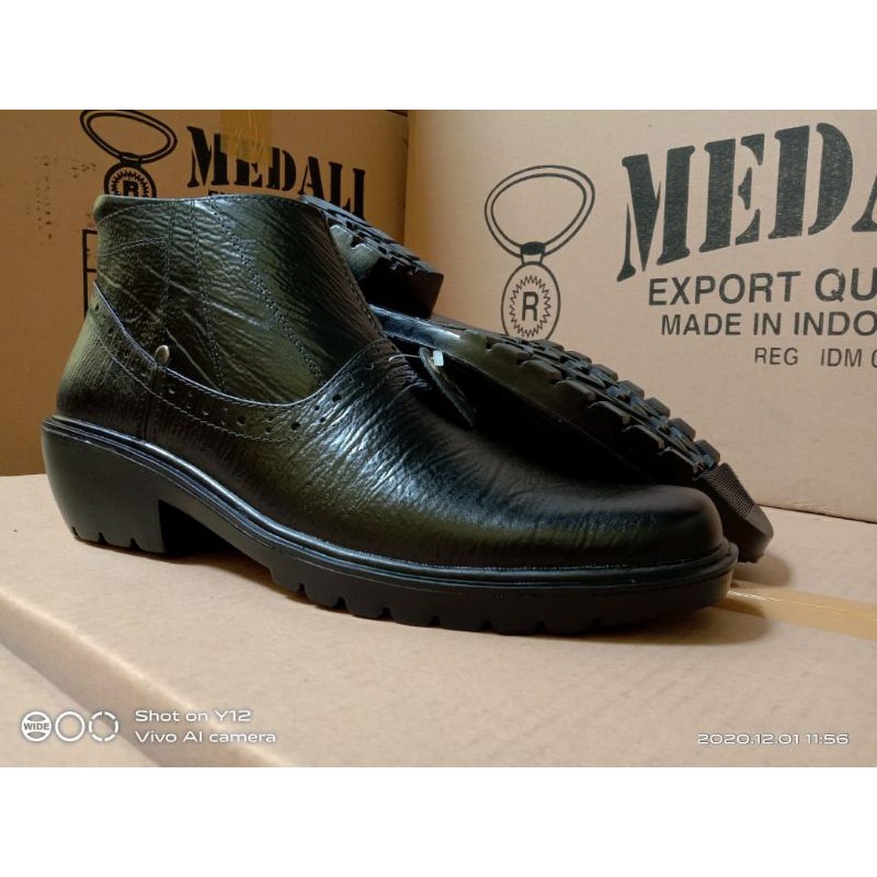 SEPATU PRIA PDH BOOTS KULIT ASLI MEDALI POLRI TNI SECURITY KERJA DINAS KANTOR K182 KY
