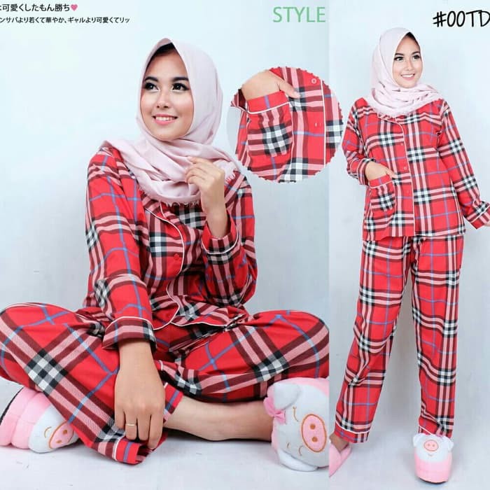 Piyama Kotak Burberry baju pakaian tidur wanita