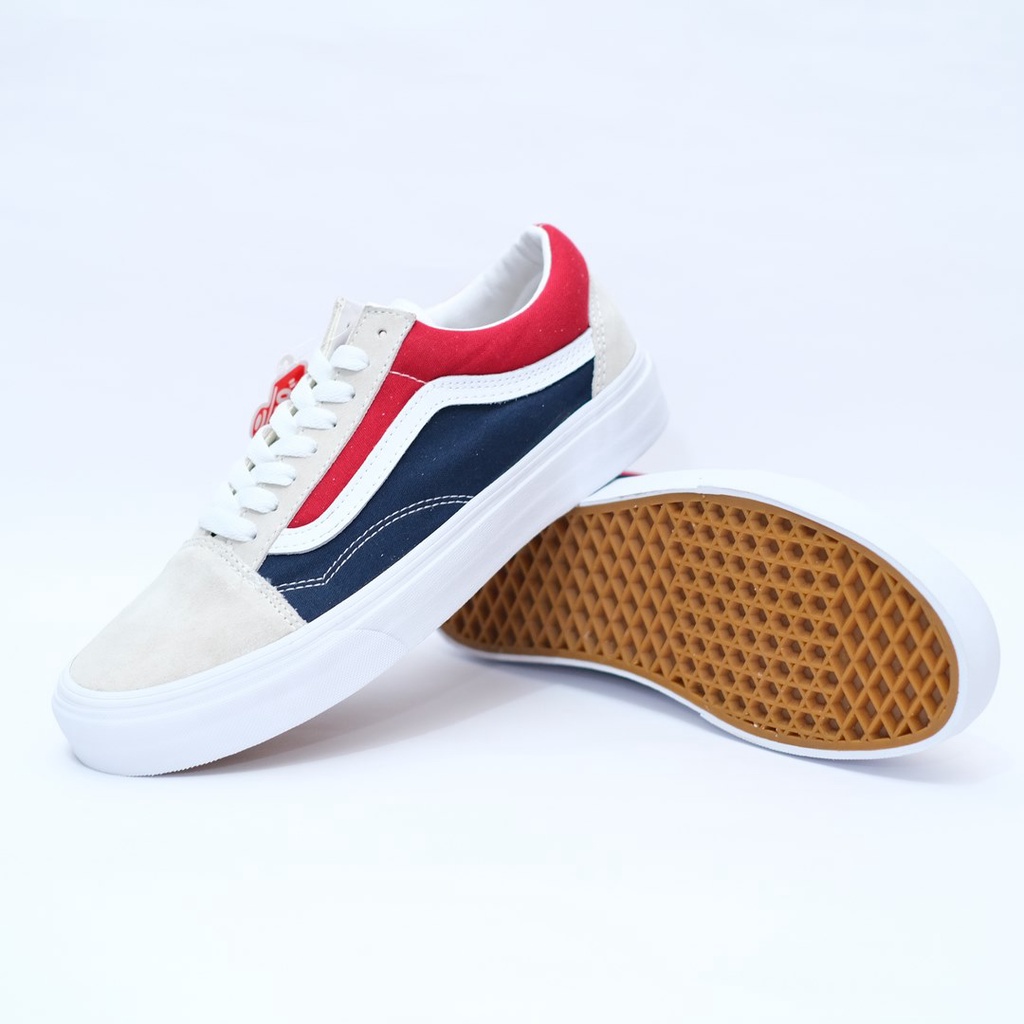 SALE DISKON! V4NS OLDSKOOL RETRO BLOCK WHITE/RED/DARK NAVY (PEPSI) 100% ORIGINAL BNIB