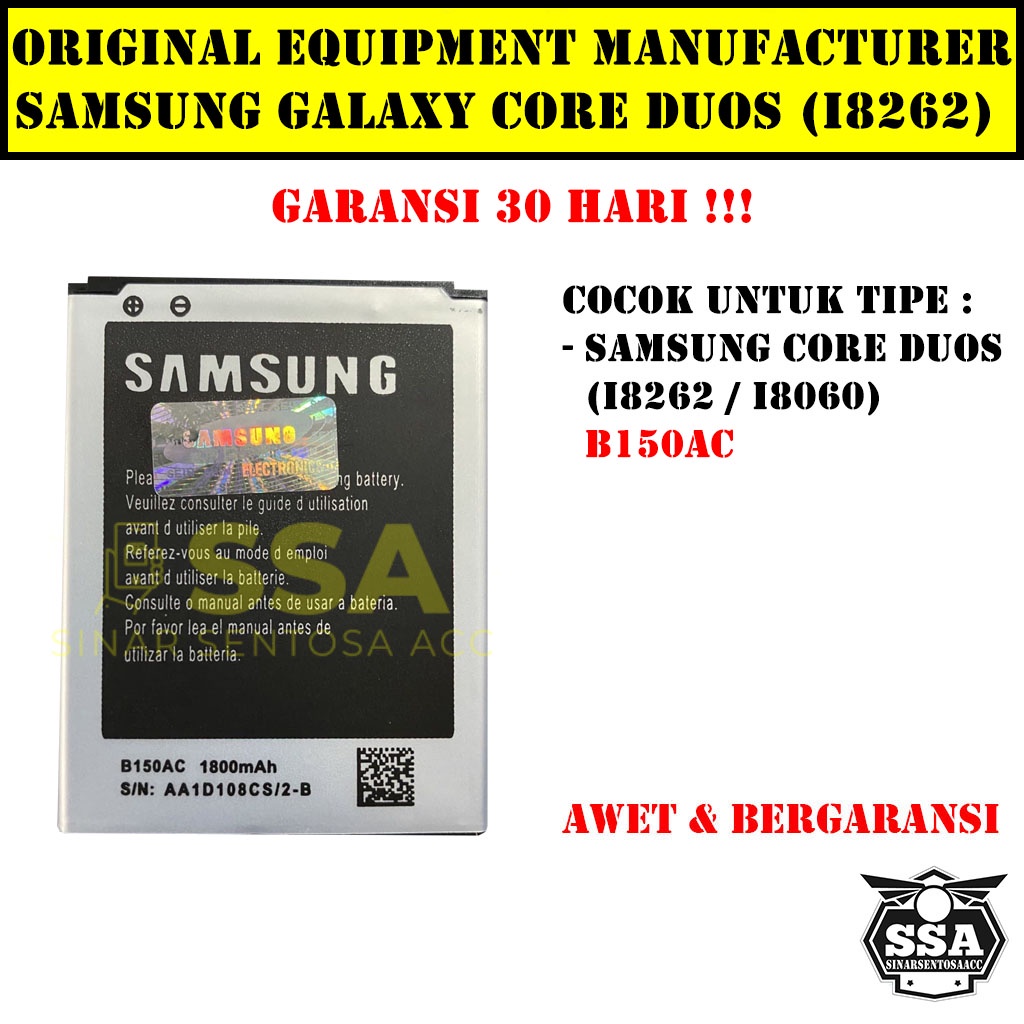 Baterai Original OEM Samsung Galaxy Core Duos i8260 i8262 G3502 B150AC HP Ori Battery Batrai Batre Batu Batere GARANSI AWET MURAH