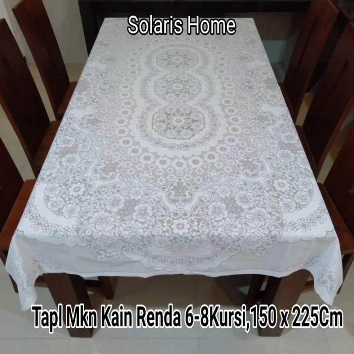 Taplak Meja Makan - Taplak Meja Makan Putih Segi Kain Renda 6-8Kursi .