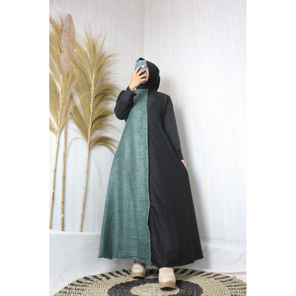 Gamis elvana mix katun Madina adrm full kancing dress muslim terbaru ITYCREPE DRESS BAJU MURAH