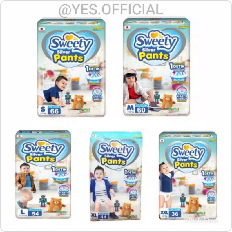 SWEETY SILVER PANTS S66 / M60 / L55 / XL44 / XXL36 , SWEETY SILVER , POPOK CELANA , PAMPERS SWEETY