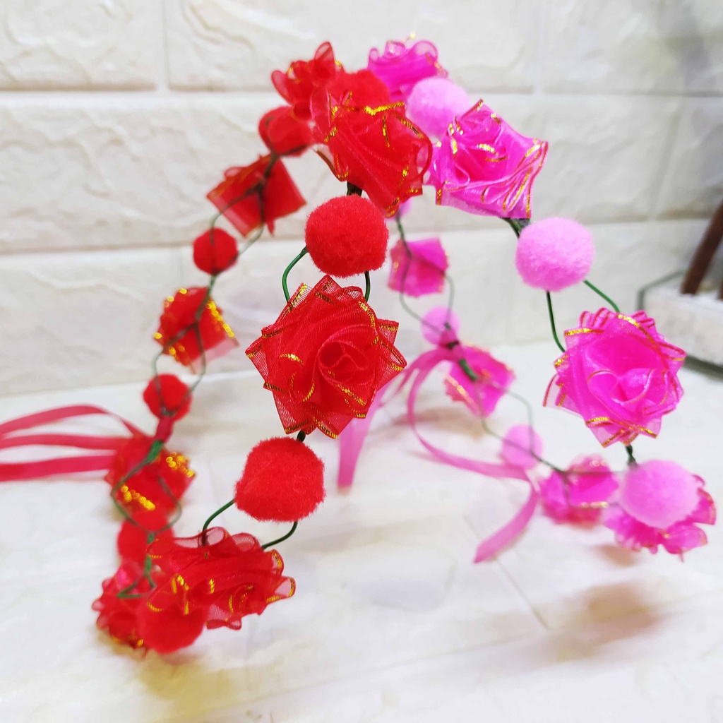 Flower Crown Mawar Pom Pom - Mahkota Bunga Flower Headpiece