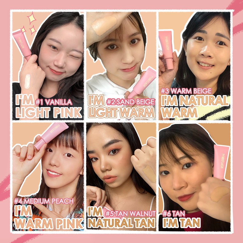 Pinkflash Foundation Matte Full Coverage Tahan Lama Mengontrol Minyak Untuk Makeup 6 Colors with Spons