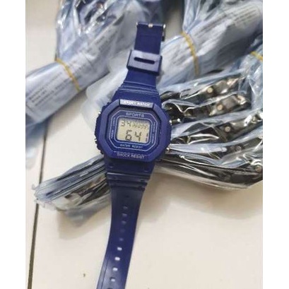 JAM TANGAN DIGITAL WANITA MOTIF BUNGA KOREA STYLE RUBBER-Bunga biru tua