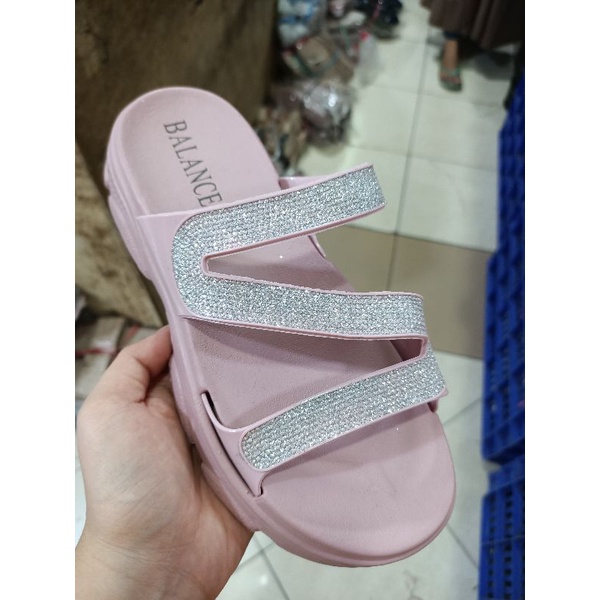 Sandal Selop Wedges Silang Glitter Pasir Blink 2201-K4 Balance