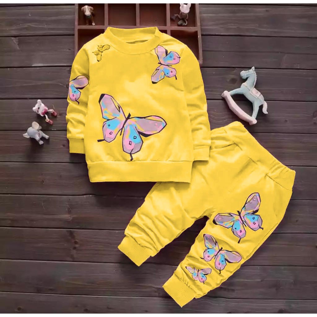 SETELAN SWEATER ANAK PEREMPUAN MOTIF BUTEFLY 1-5 TAHUN SWEATER ANAK ANAK SETELAN SWEATER JOGGER