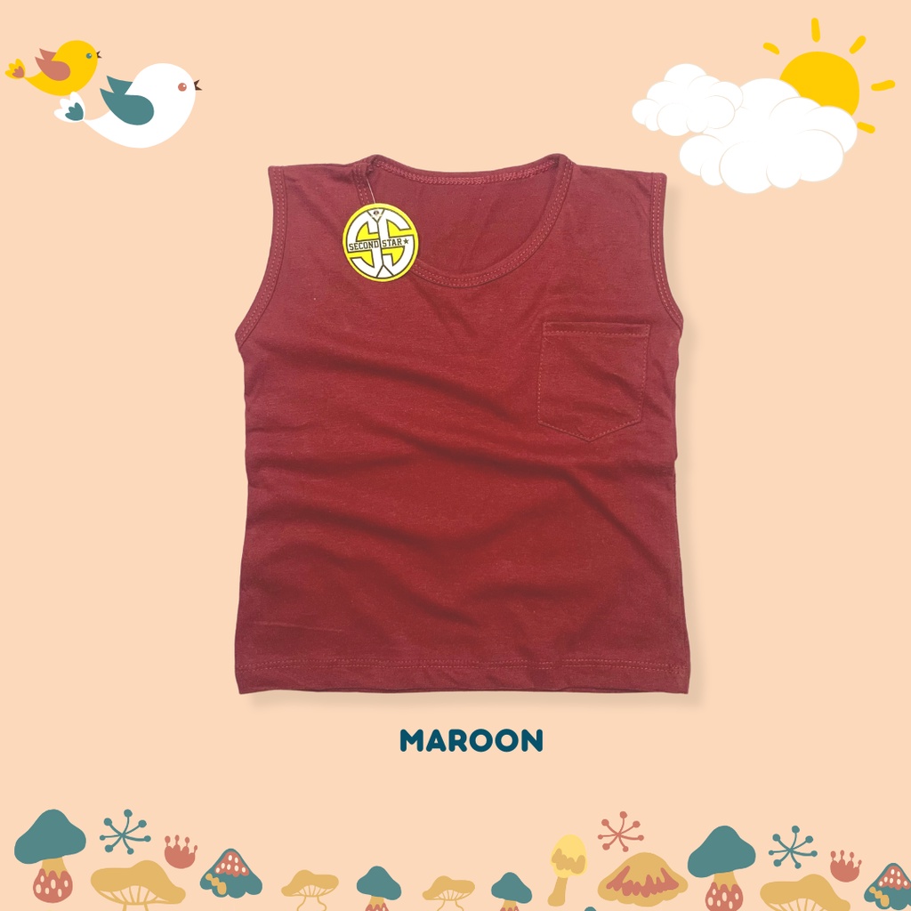 Second Star Baju Kaos Distro Anak Laki laki Perempuan Premium Singlet Anak- Sleveeless Pocket Tees (1-3 Tahun) - AMR170