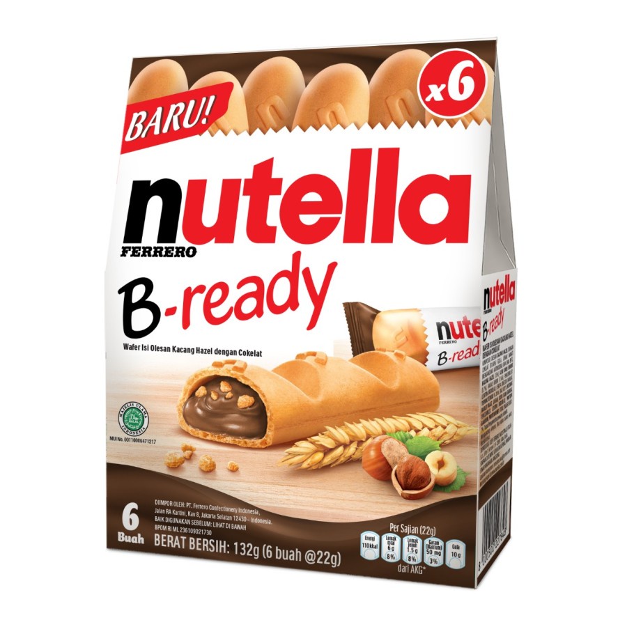 NUTELLA B-READY 132GR ISI 6 PCS SNACK COKLAT HALAL