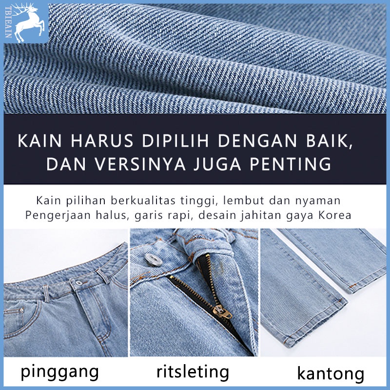 Celana jeans panjang pria Celana kulot pria jeans  Korea panjang outfit remaja biru longgar pria jeans Tidak memudar tidak ada pilling