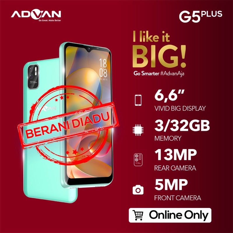 Advan G5 Plus 6.6 HD+ 2.5D Glass 3GB 32GB Octacore 1.6Ghz Android 11 GARANSI RESMI