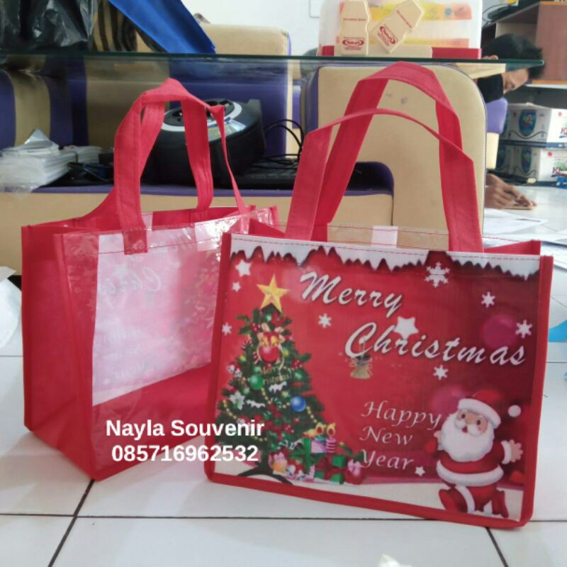 

Tas souvenir bingkisan natal custom/tas ultah kombinasi mika