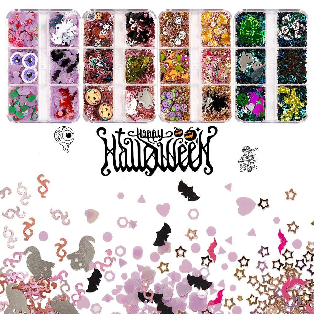 Mxbeauty Halloween Kuku Serpihan 6kisi Warna Campur Setan Labu Manikur Aksesoris Nail Art Perhiasan Halloween Dekorasi Kuku