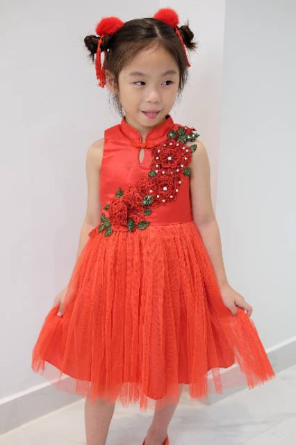 Cheongsam Merah Anak Perempuan Tutu Rosse Motek